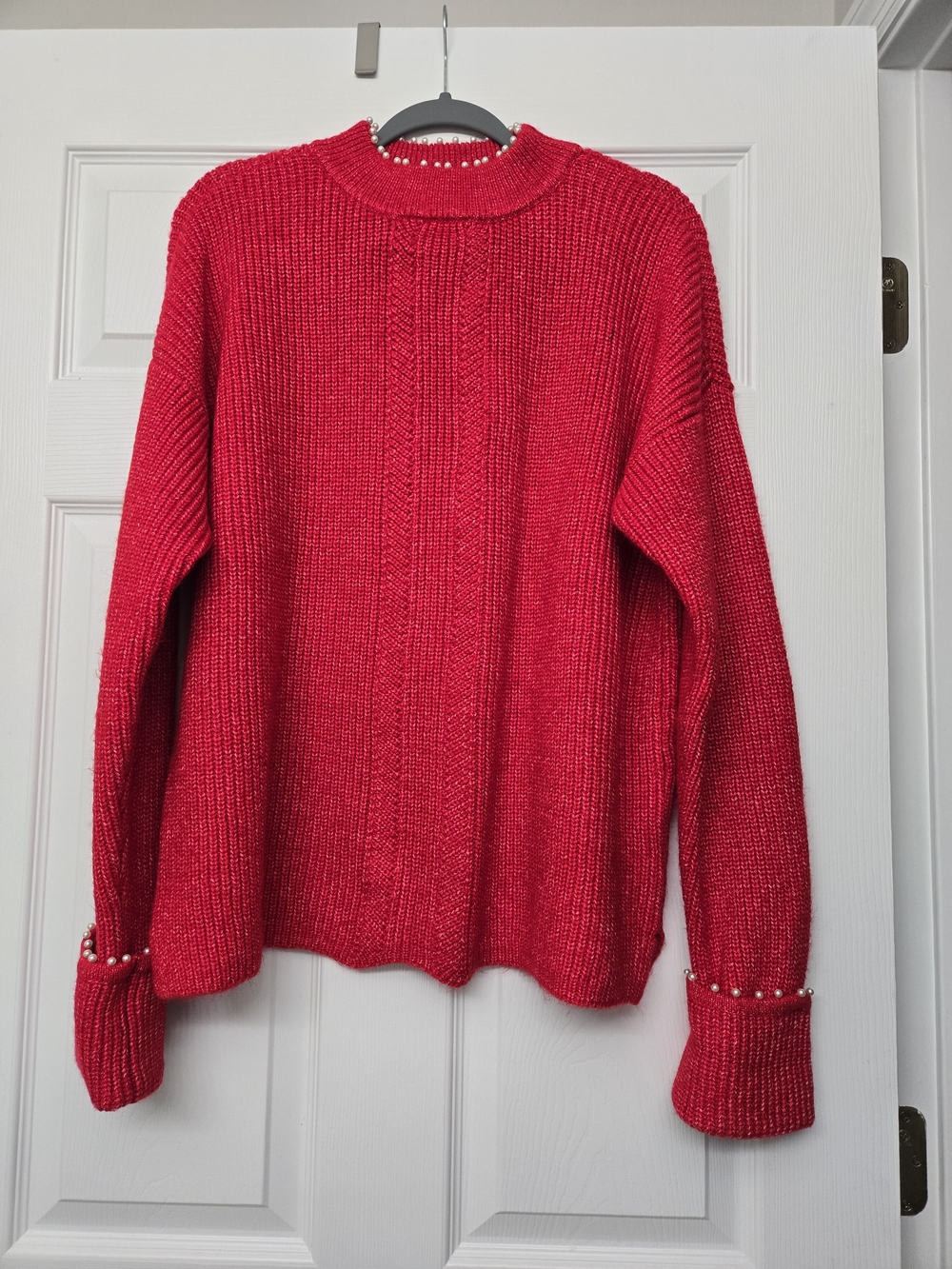 crown & ivy Red Pearl-Trim Knit Sweater